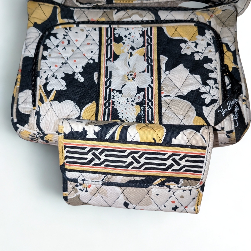 Vera Bradley Floral Quilted Bag Set - Black and Yellow VGUC
